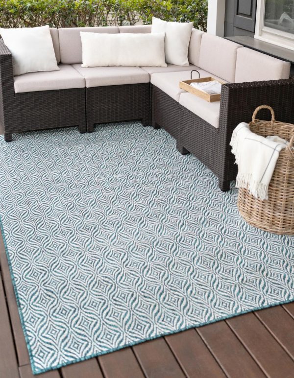 Unique Loom Outdoor Trellis T-KZOD15 Teal Area Rug Online now