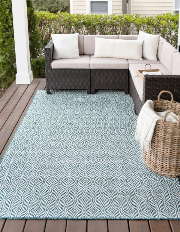 Unique Loom Outdoor Trellis T-KZOD15 Teal Area Rug Online now